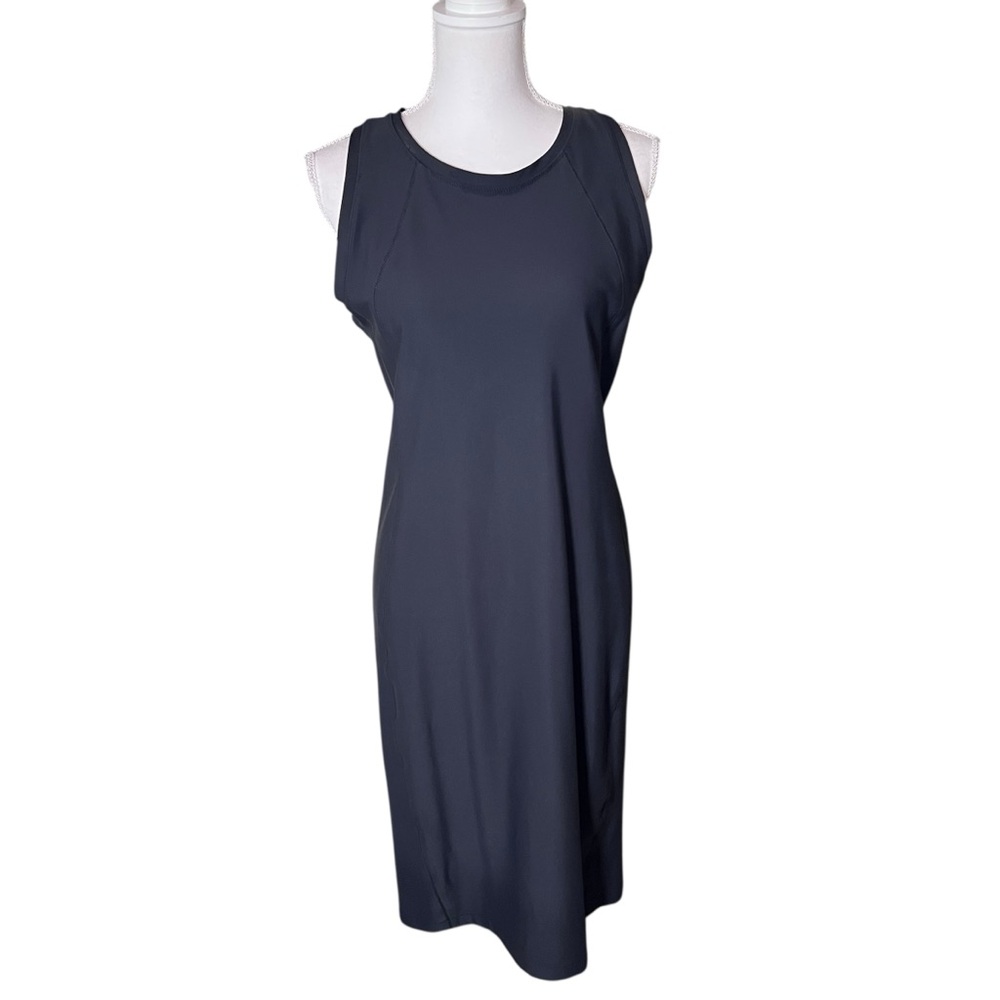 Athleta Racer Back Midi Dress Size Medium Black Casual Saturday Classic‎ *Flaw*